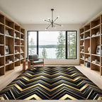 Bold Black Gold Chevron Stripes Rug