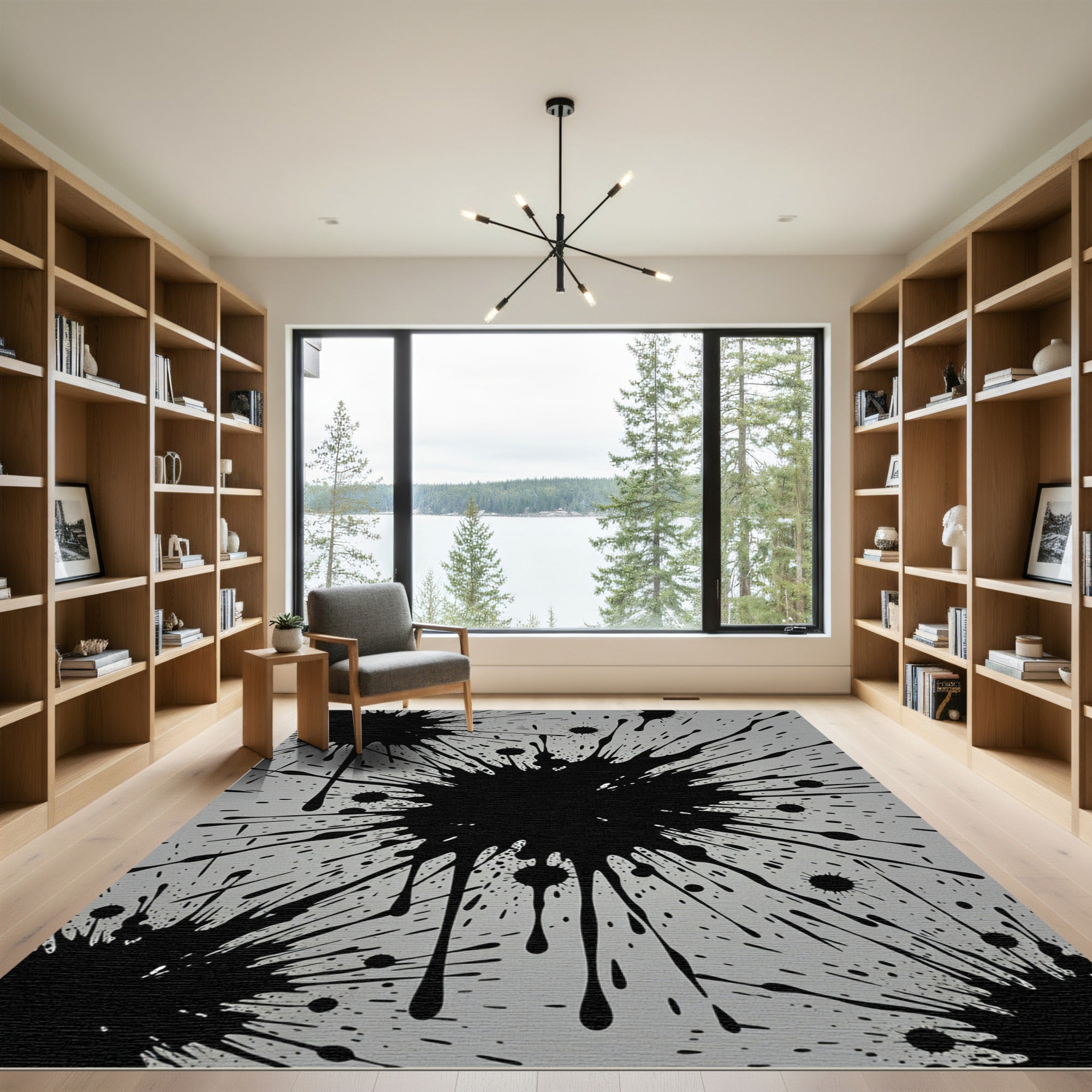 Bold Monochrome Abstract Ink Splatter Rug