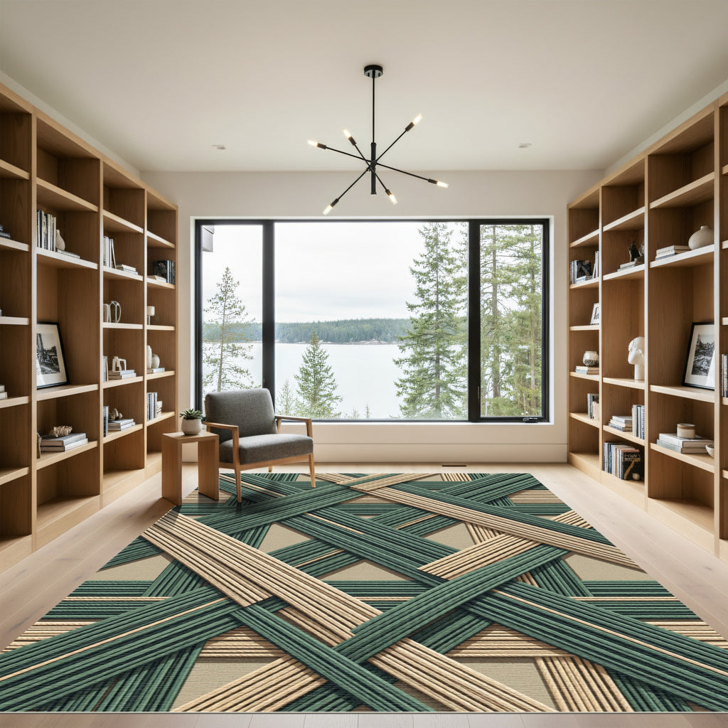 Geometric Interwoven Sage and Neutral Rug