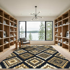 Gold Black Tribal Diamond Geo Rug