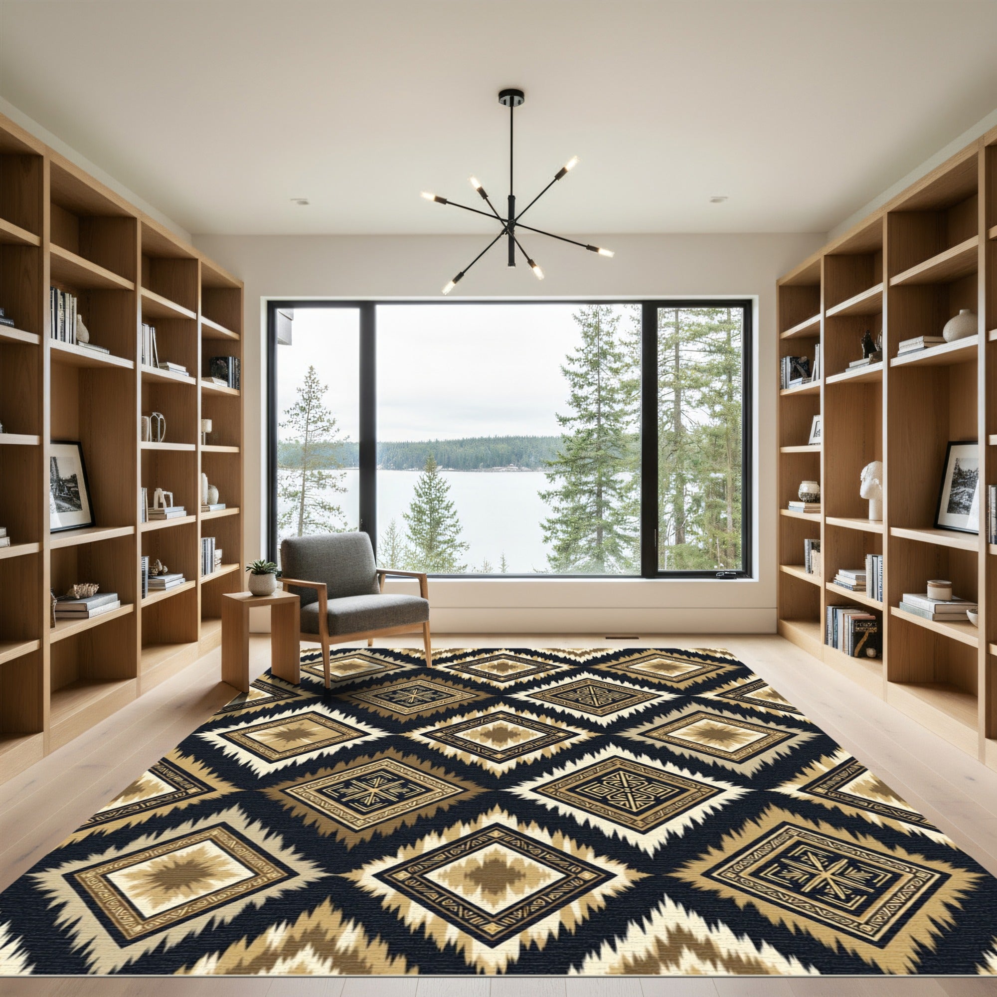 Gold Black Tribal Diamond Geo Rug