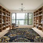 Golden Tiger and Black Floral Medallion Rug