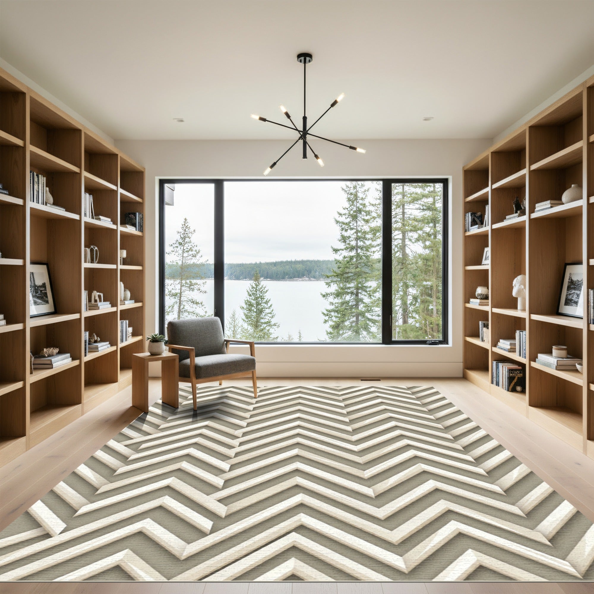 Modern Beige Herringbone Chevron Texture Rug