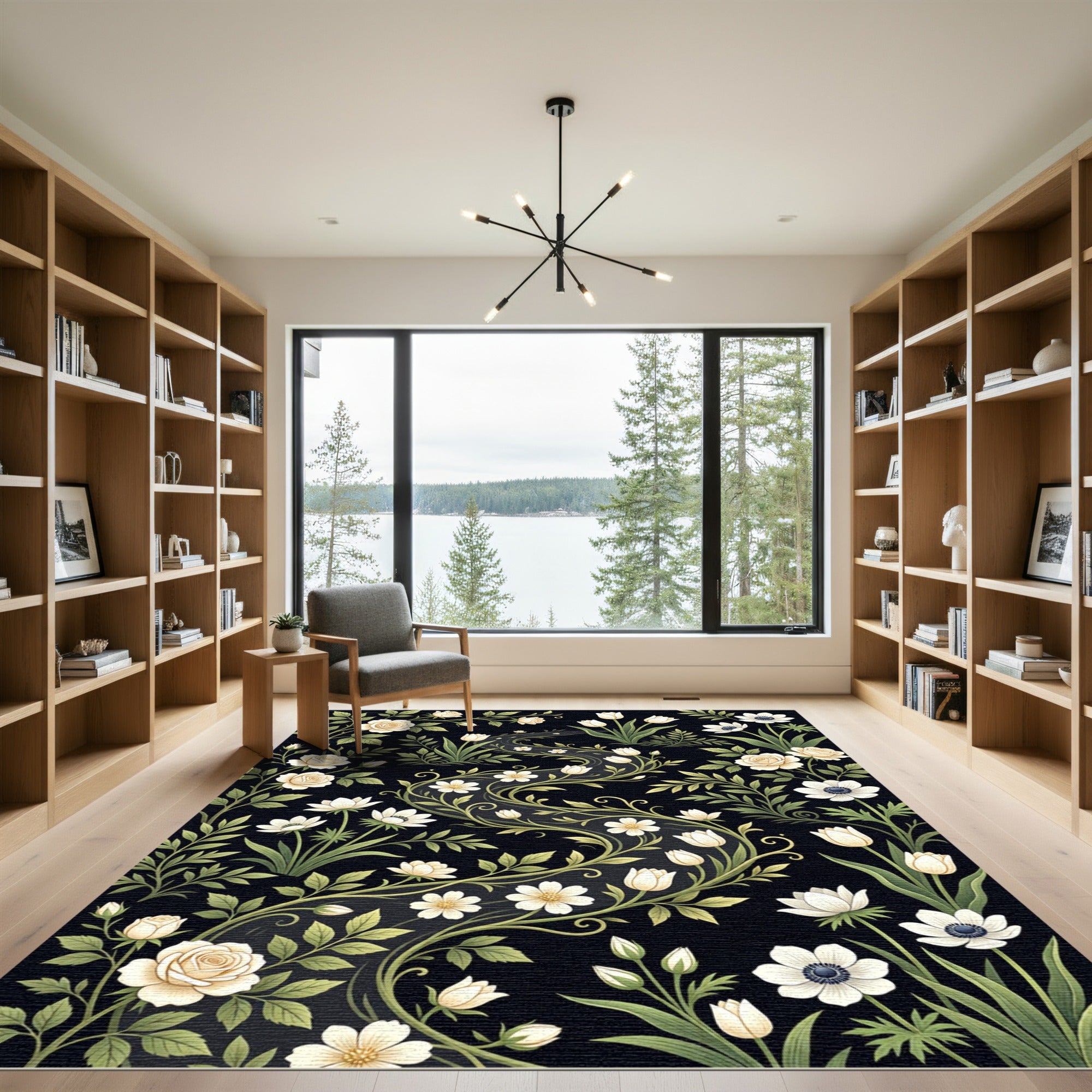 Cream floral vine meandering river Rug