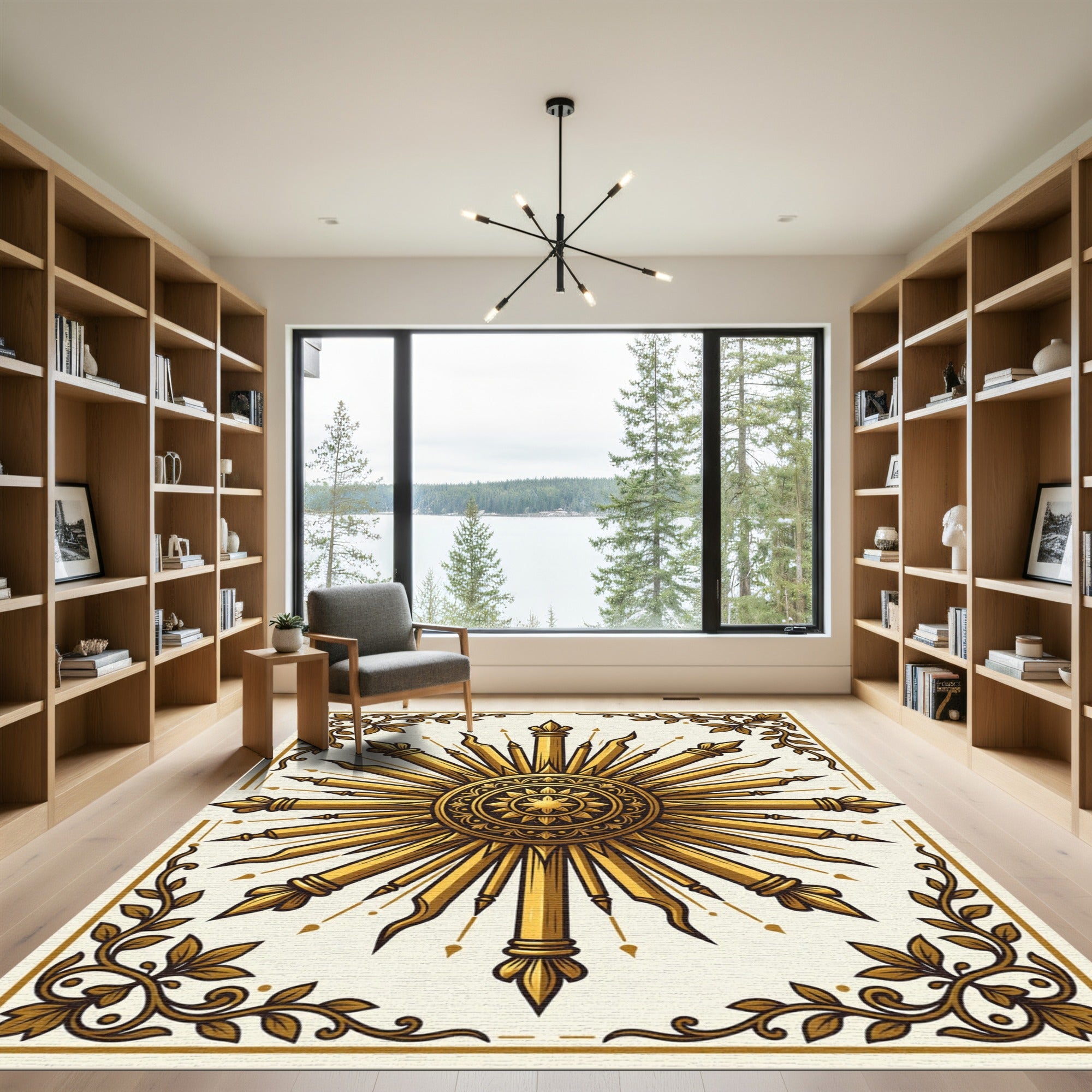 Golden Sunburst Ornament Laurel Wreath Rug