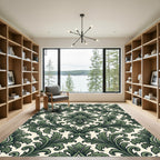Elegant Sage Green Damask Scroll Rug