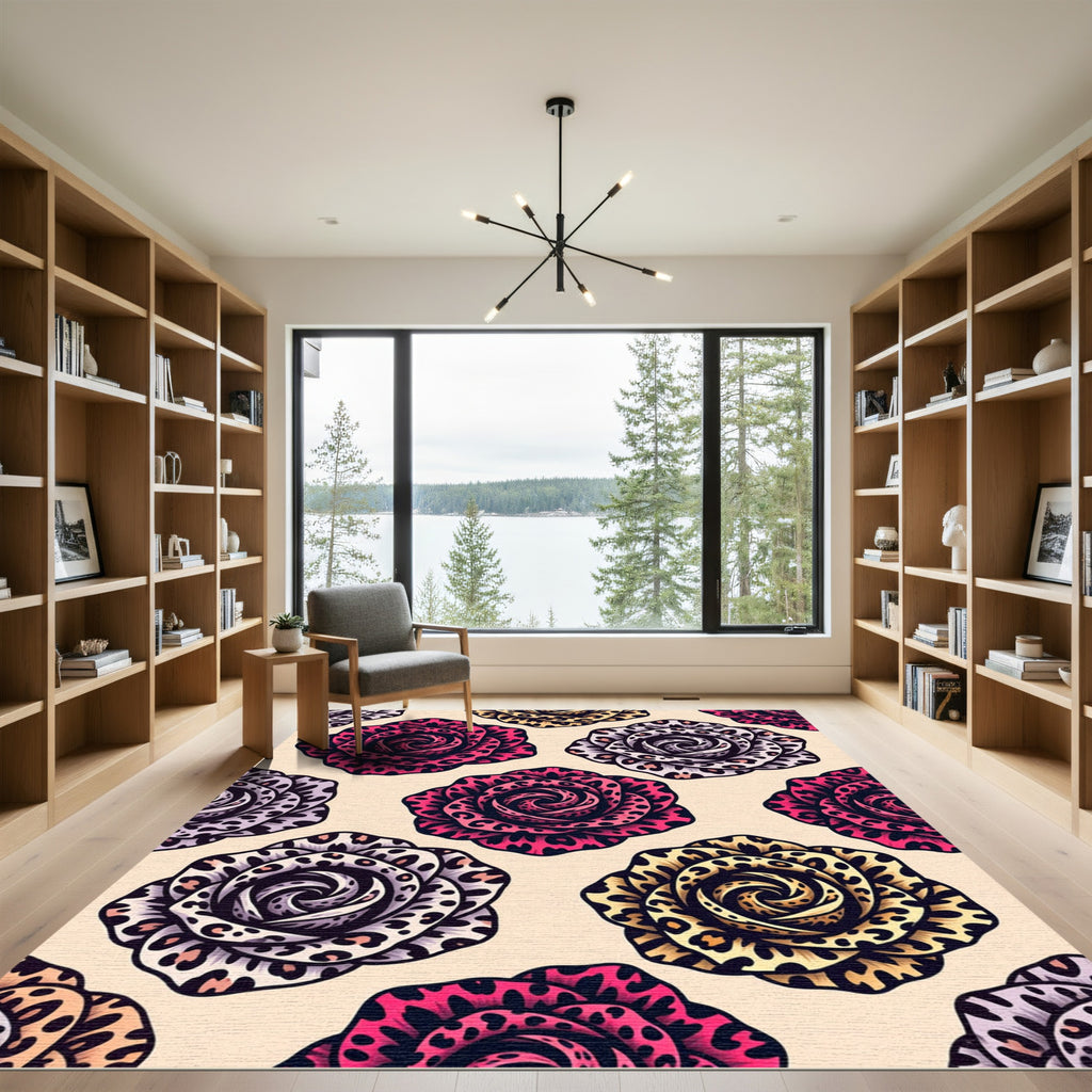 Bold Leopard Rose Floral Art Rug