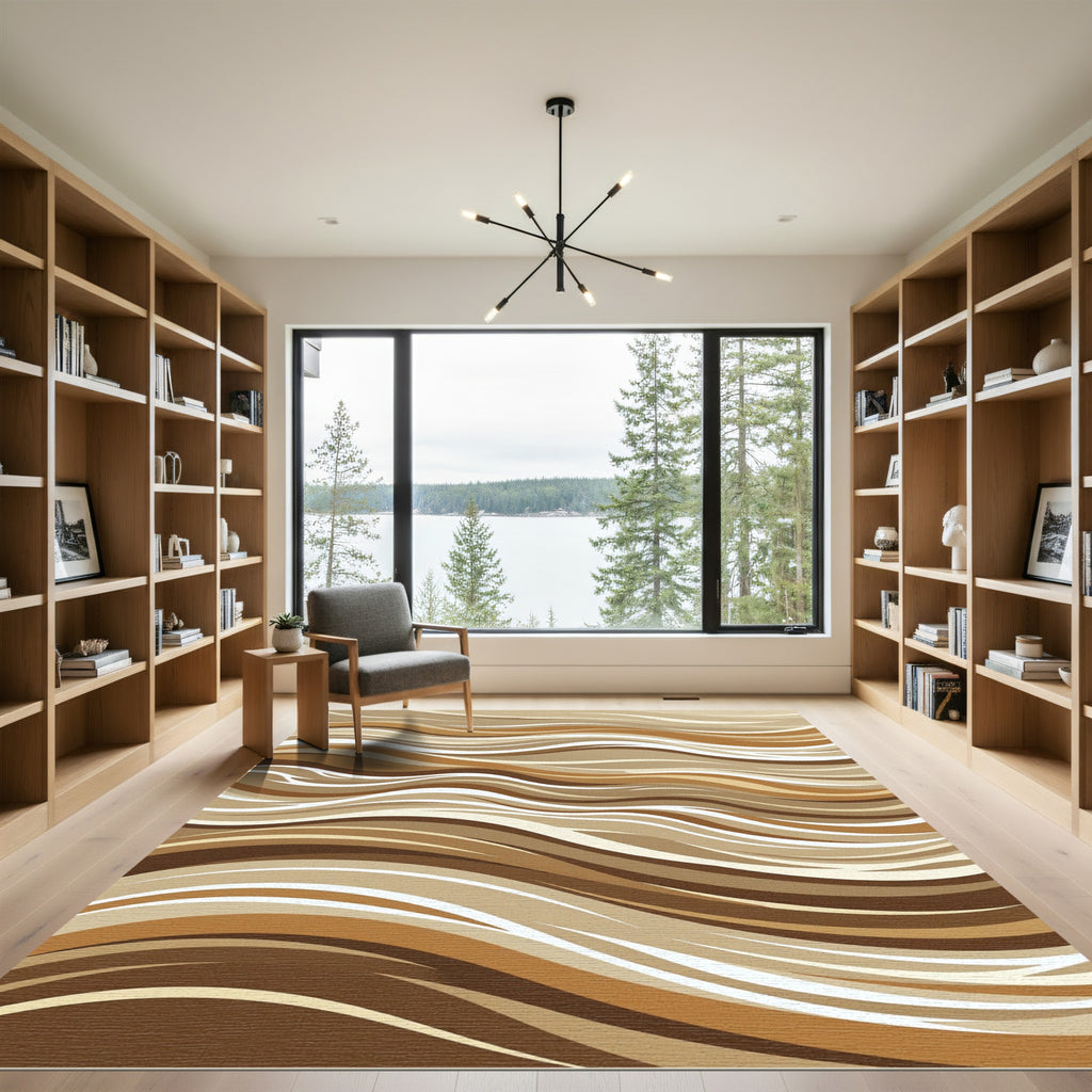 Brown Ochre Flowing Waves Rug