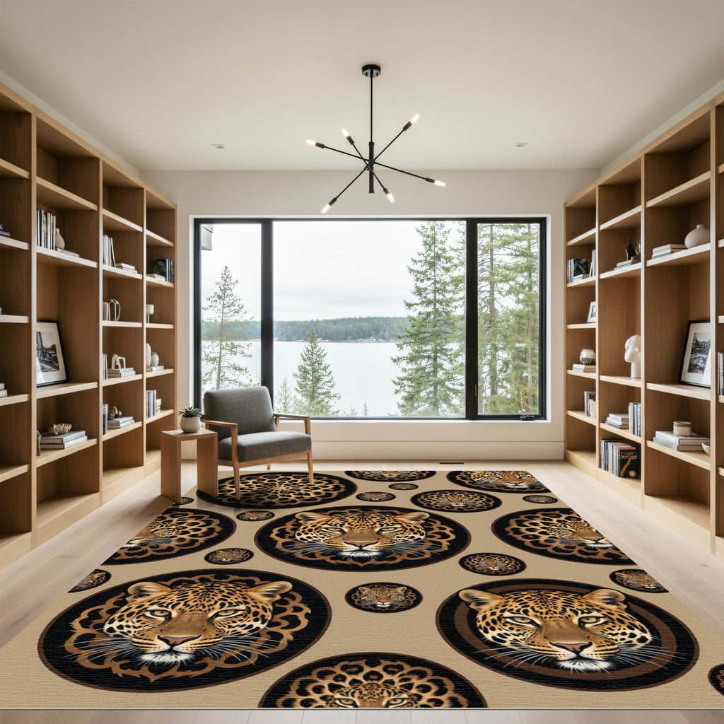 Golden Leopard Mandala Animal Spot Rug