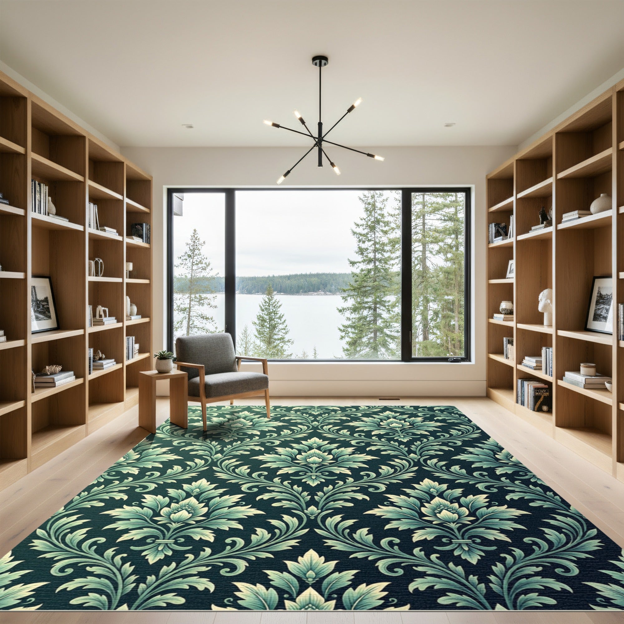 Emerald Floral Damask Medallion Rug