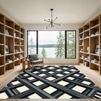 Minimalist Charcoal Intersecting Geometric Lattice Rug