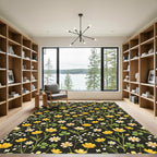 Yellow Meadow Flower Botanical Black Field Rug