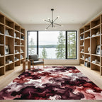Dark Crimson Abstract Smoky Flow Rug
