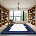 Layered Blue Metallic Geometric Frame Rug