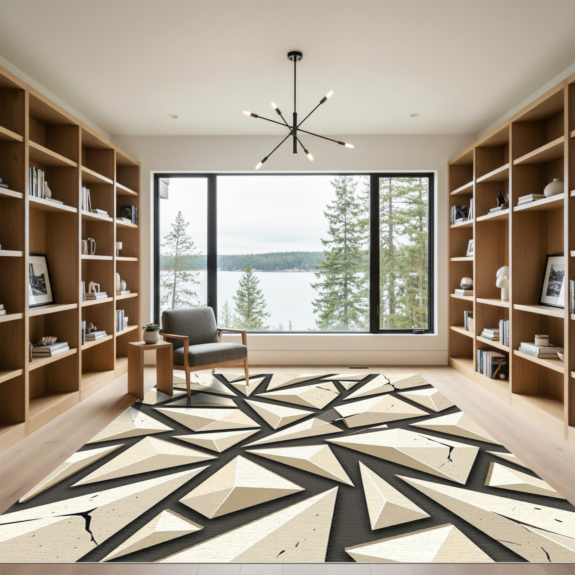 Cream Geometric Prismatic Shattered Stone Rug