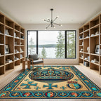 Royal Turquoise Crown Mosaic Emblem Rug