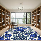 Deep Blue Floral Vine Arrangement Rug