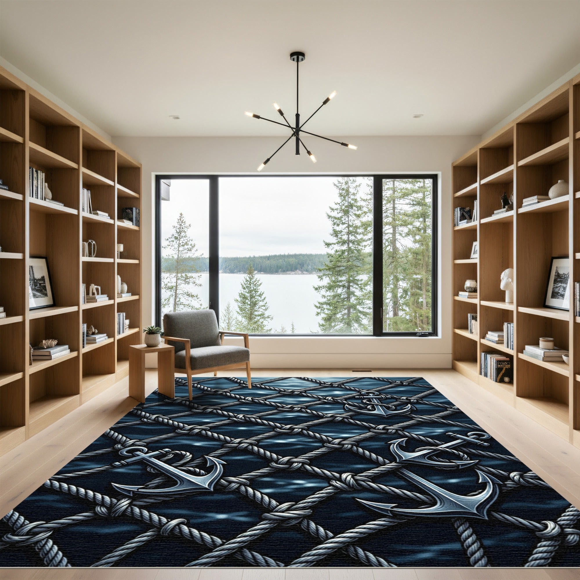 Nautical Anchor Rope Net Ocean Rug