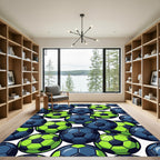 Vibrant Neon Soccer Ball Hexagon Grid Rug