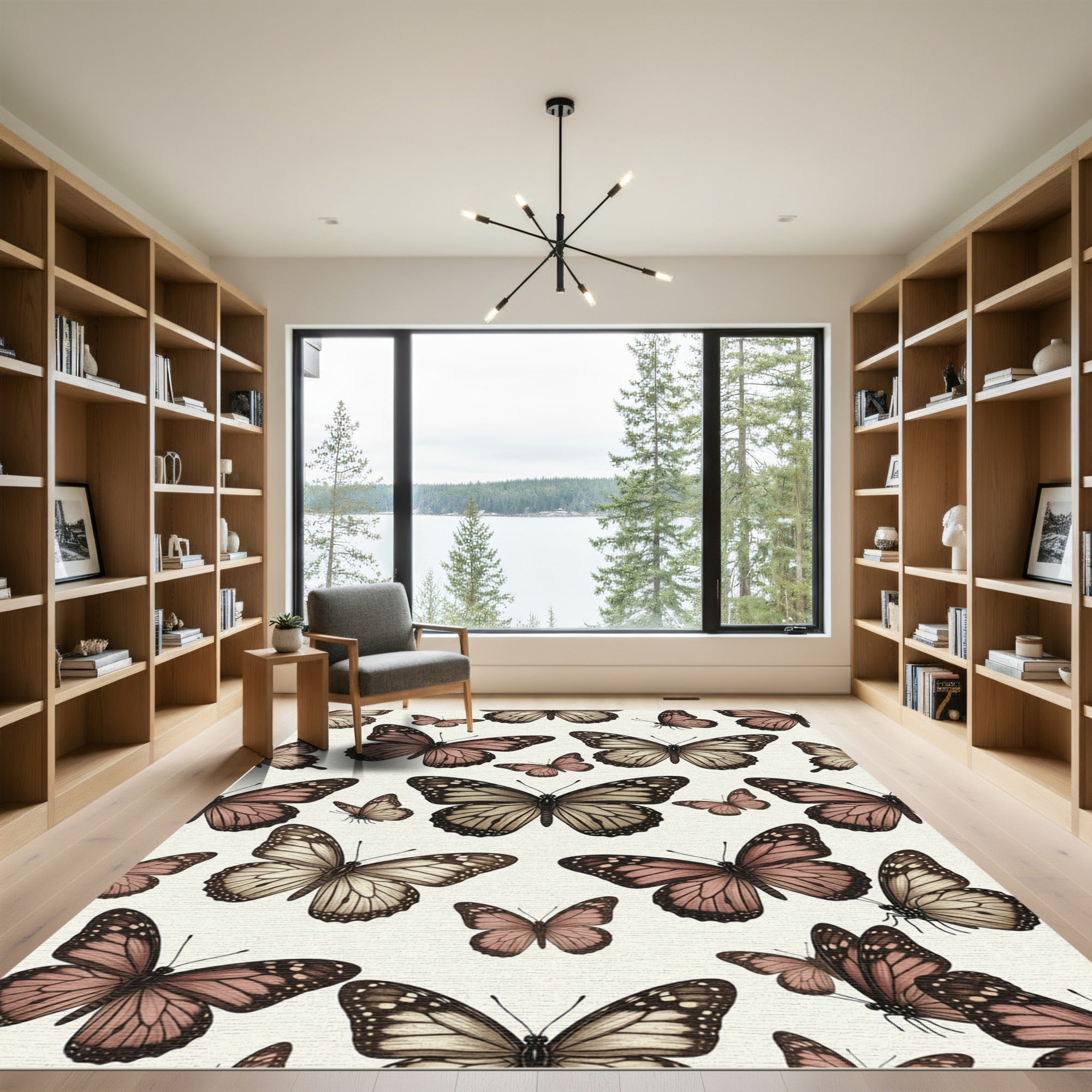 Soft Pink and Beige Butterfly Garden Rug