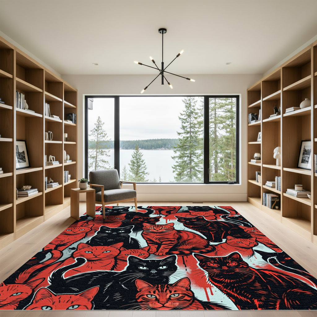 Crimson Black Cats Blood Splatter Rug