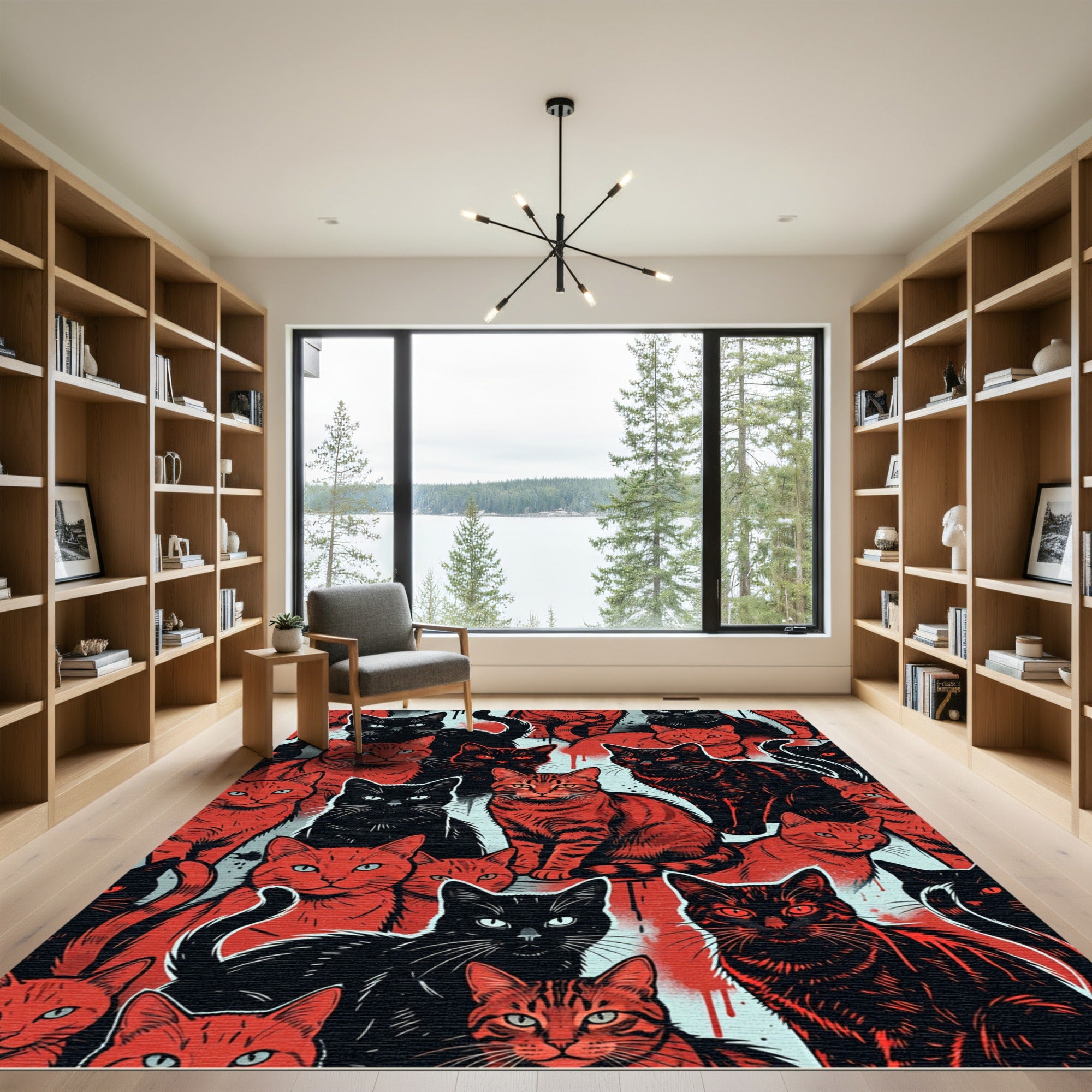 Crimson Black Cats Blood Splatter Rug