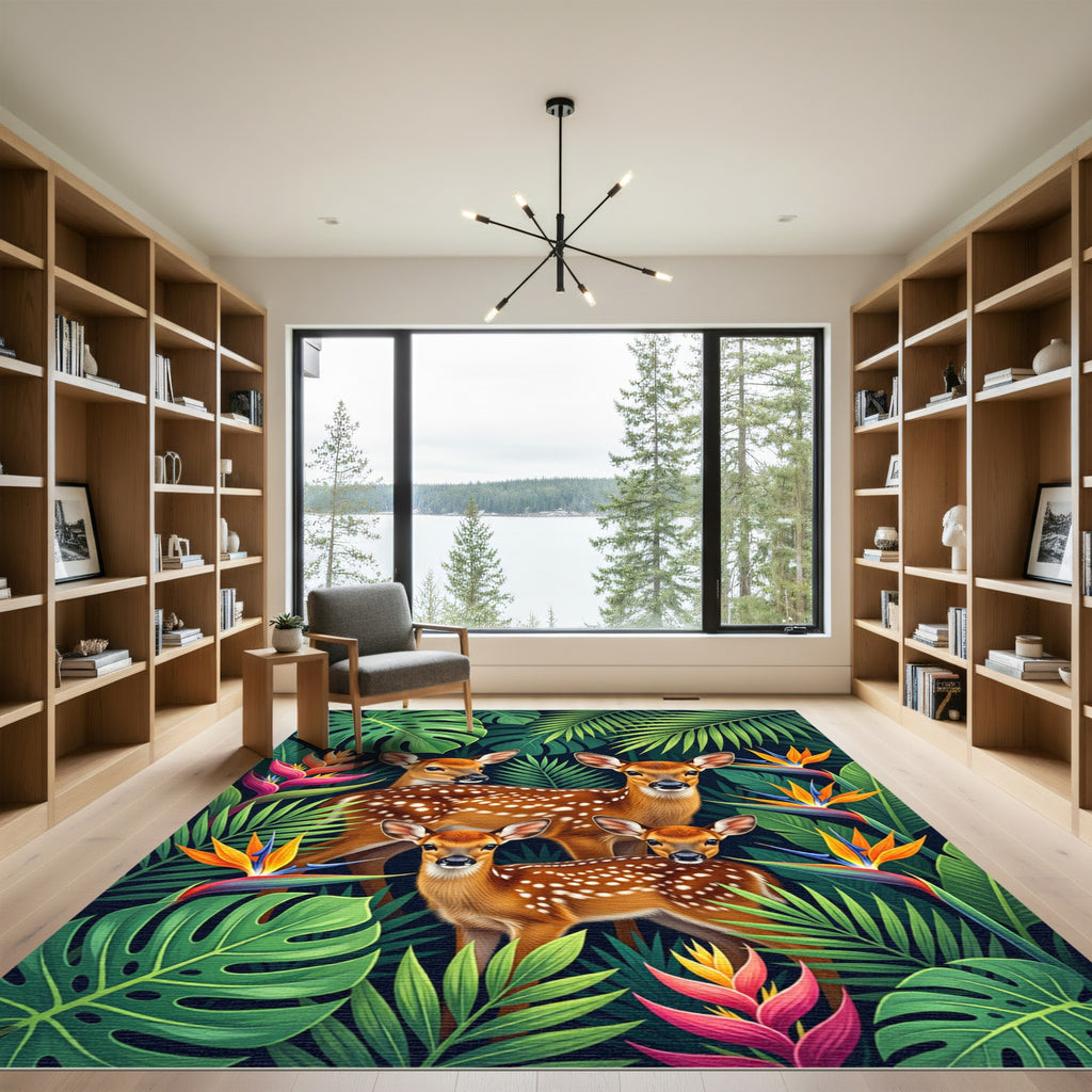 Lush Fawn and Tropical Foliage Rug