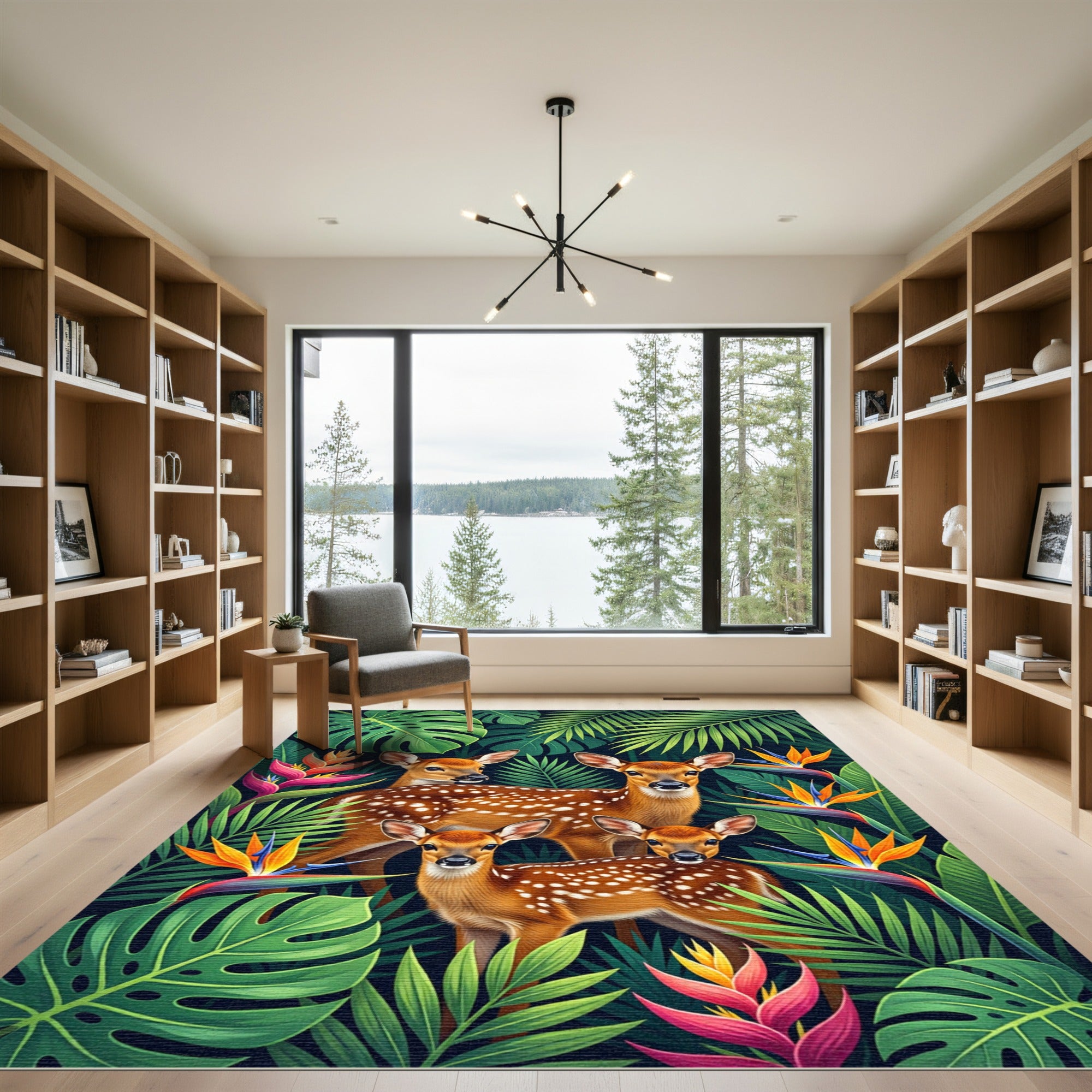 Lush Fawn and Tropical Foliage Rug