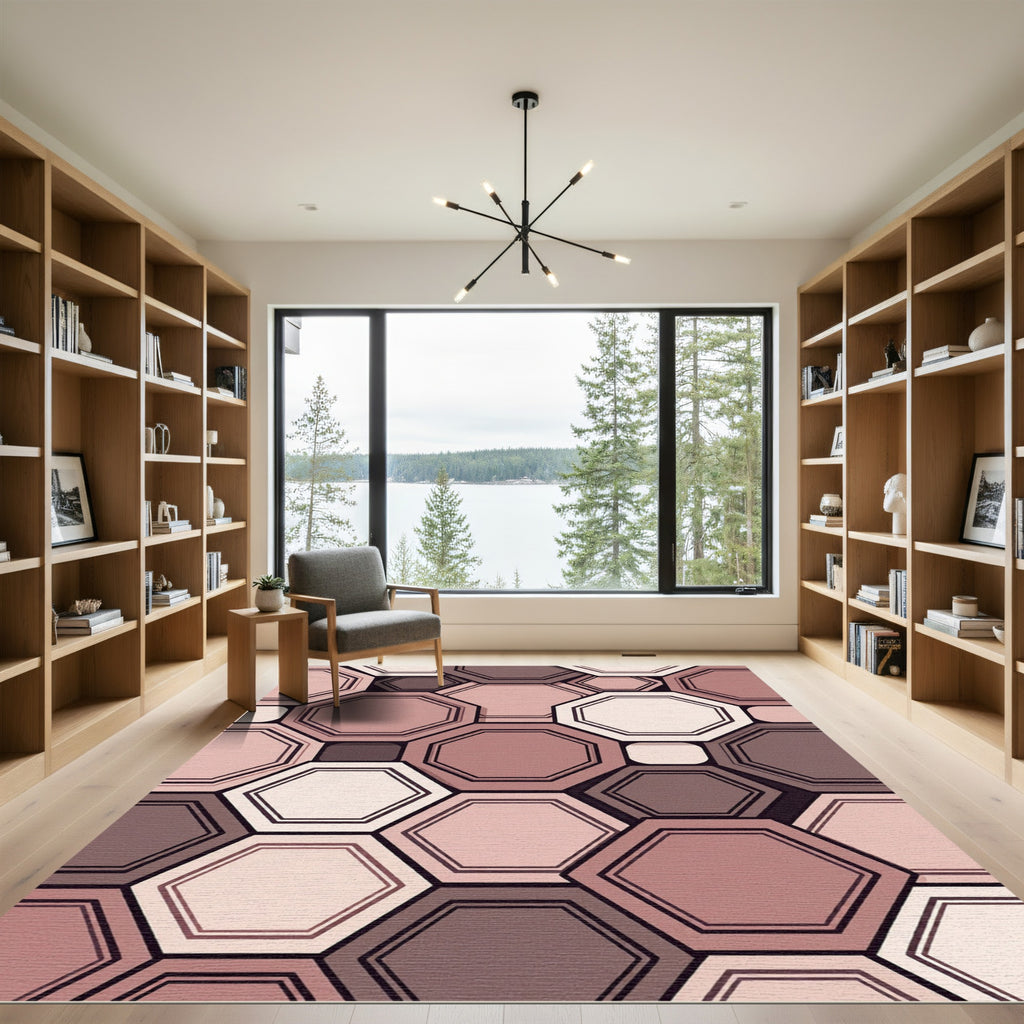 Rose Gold Geometric Octagon Cluster Rug