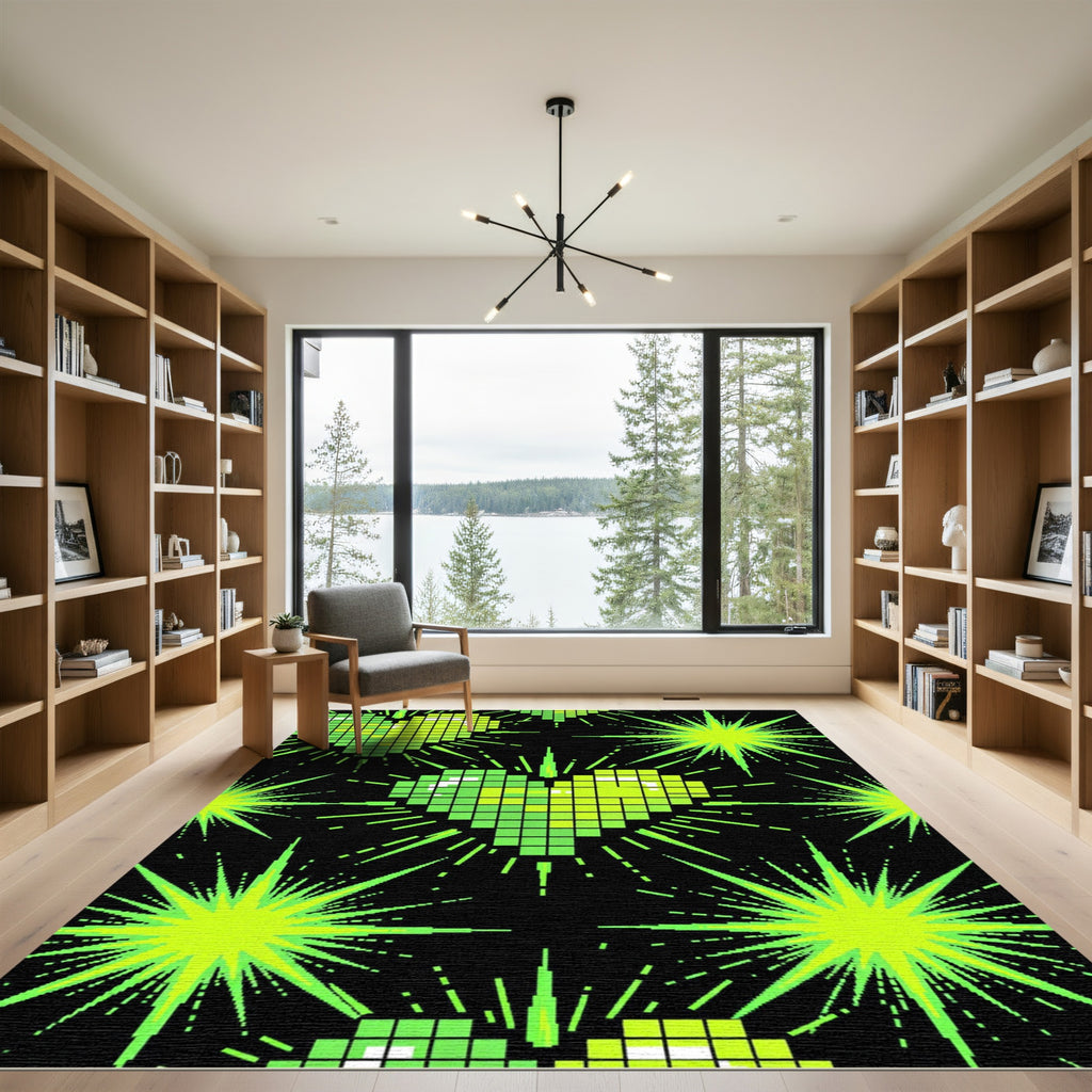 Neon Pixel Heart Burst Matrix Rug