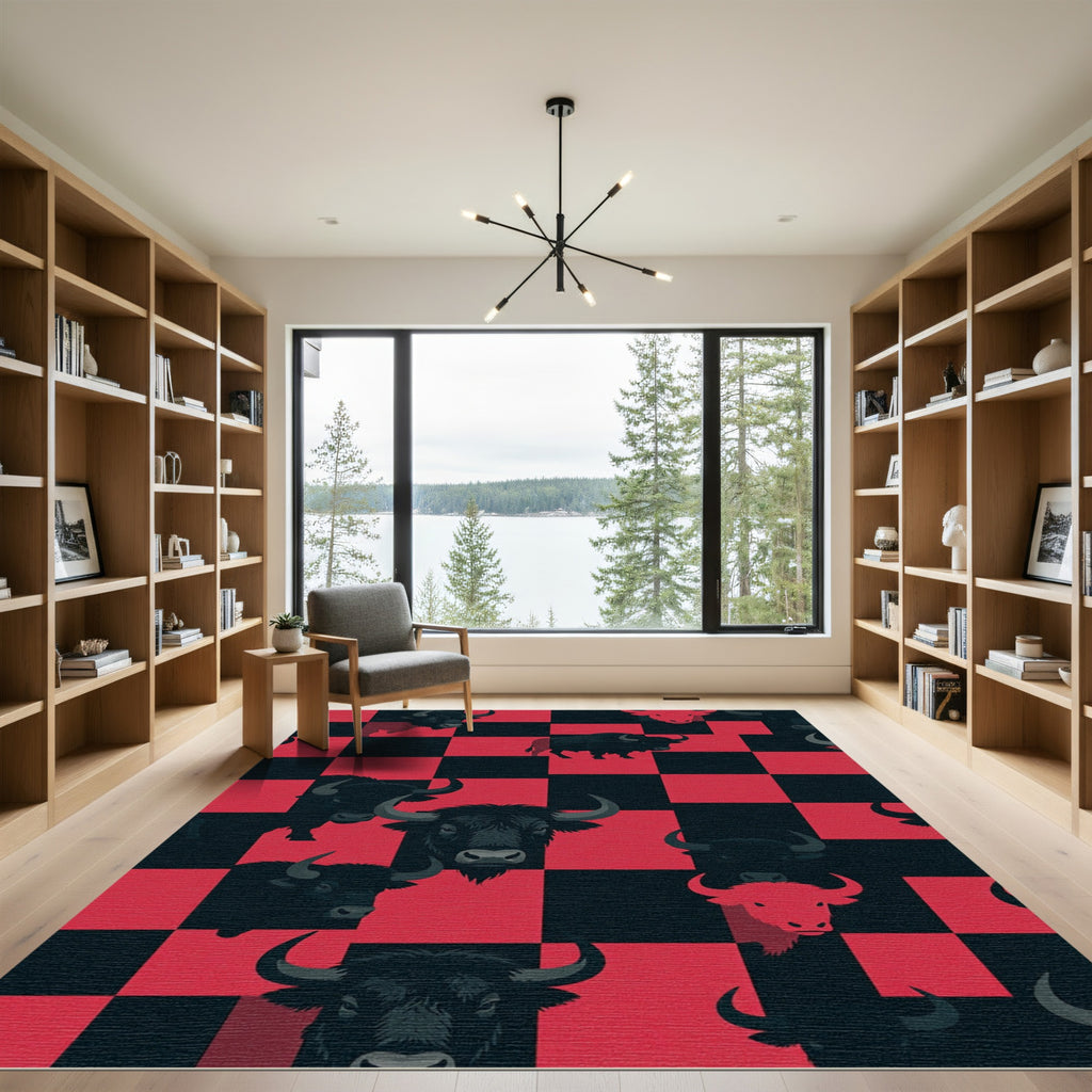 Bold Black and Red Buffalo Check Rug