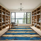 Rustic Blue and Tan Striped Plank Rug