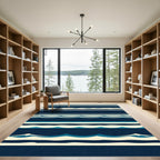Coastal Navy Sea Wave Striped Rug