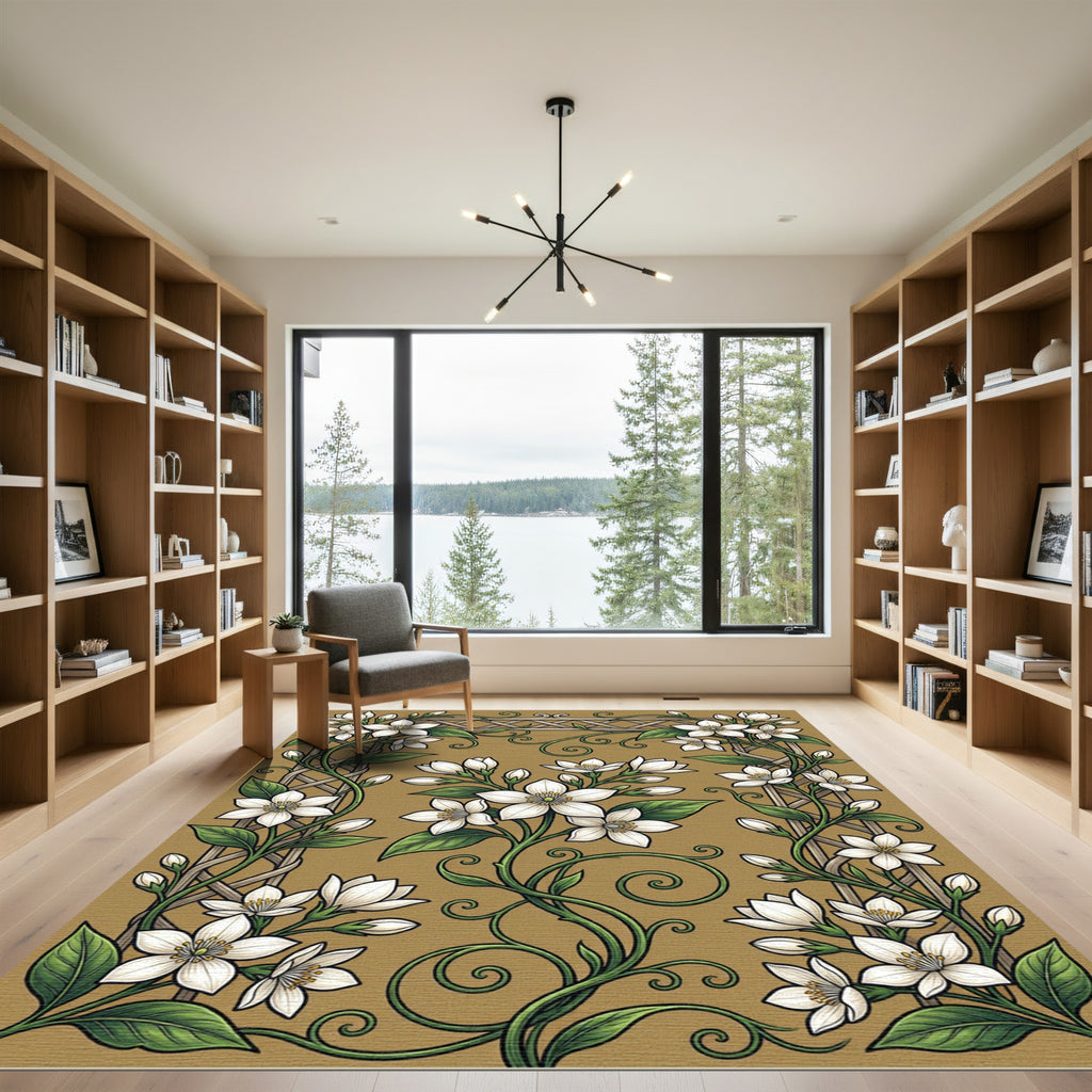 White Jasmine Vine Trellis Rug