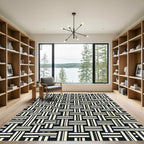 Modern Monochrome Interwoven Grid Geometric Rug