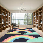 Pastel Rainbow Clouds on Dark Sky Rug