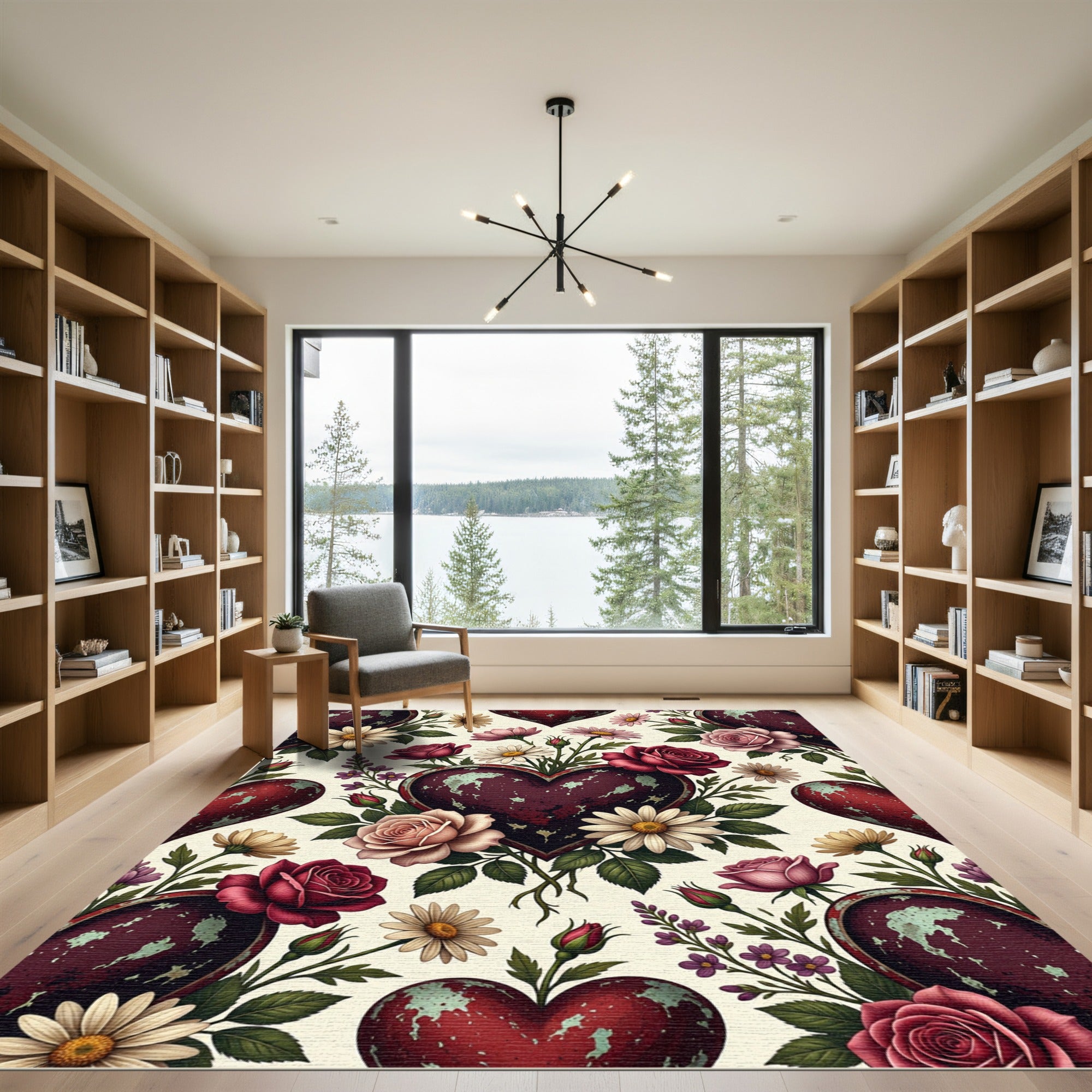 Distressed Antique Heart Floral Meadow Rug