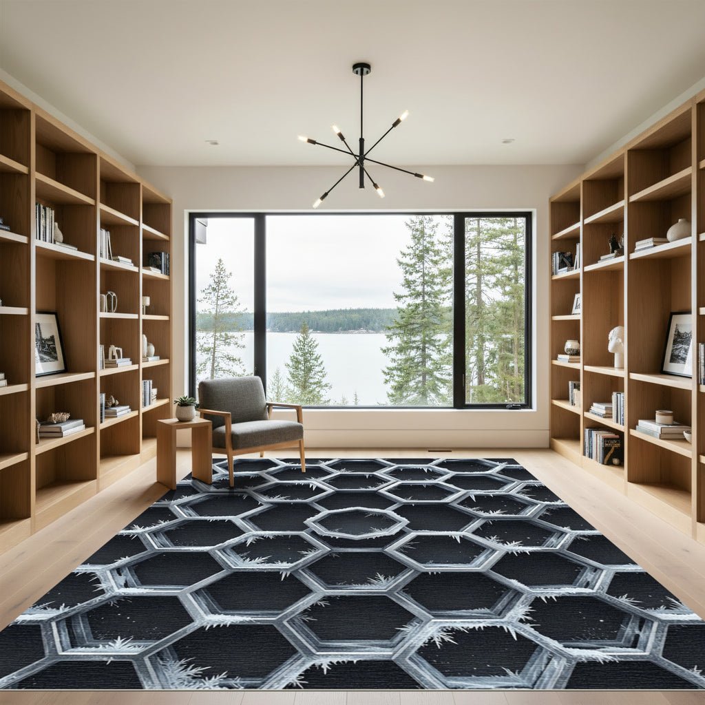 Frosted Monochromatic Geometric Hexagon Art Rug