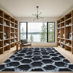 Frosted Monochromatic Geometric Hexagon Art Rug