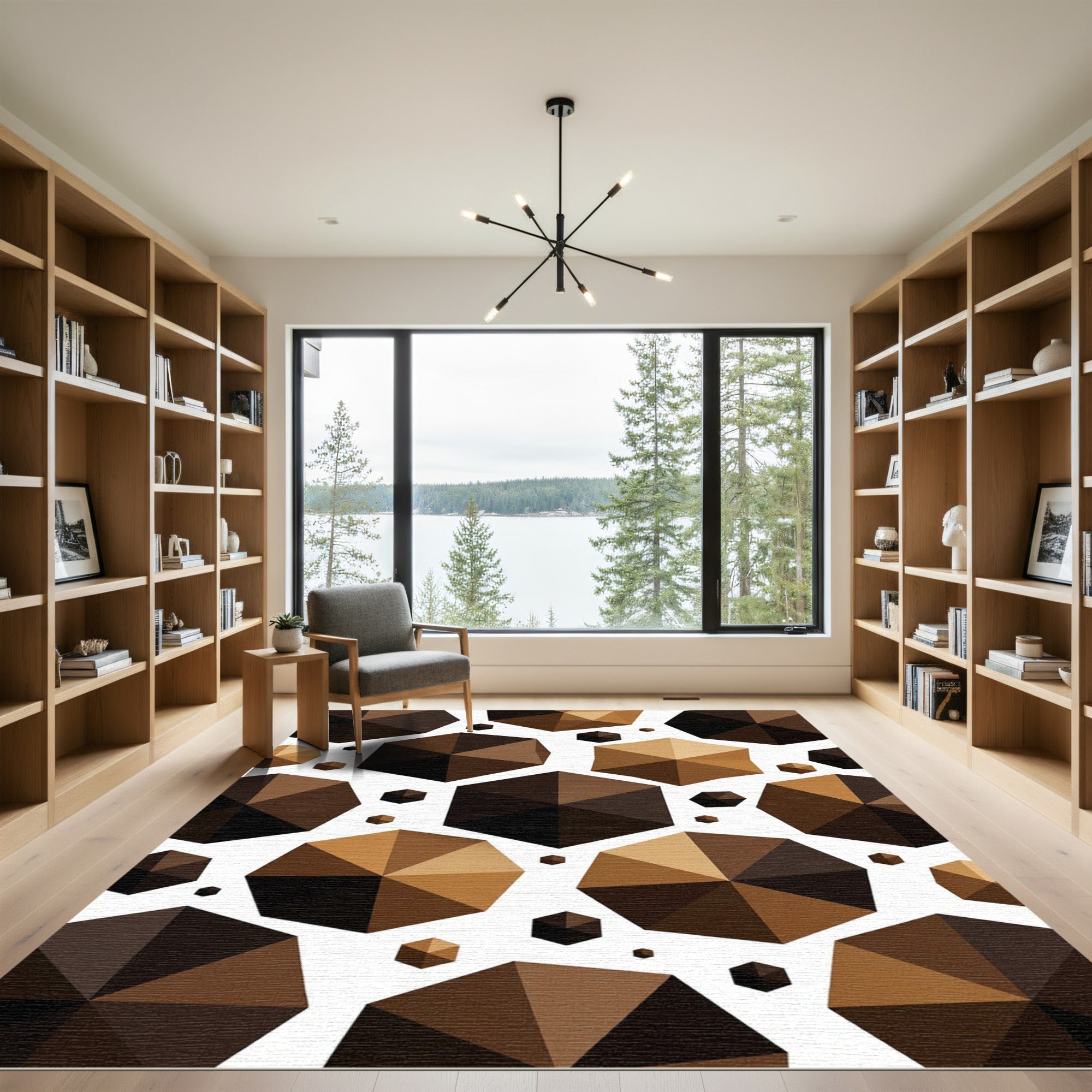 Geometric Hexagon Brown Ochre Mosaic Rug