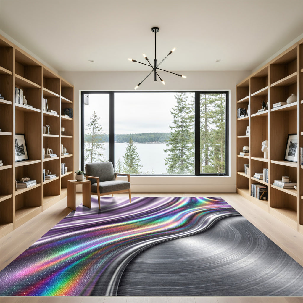 Iridescent Spectral Lavender Metallic Ripple Rug