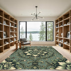 Sage Damask Rose Floral Scroll Rug