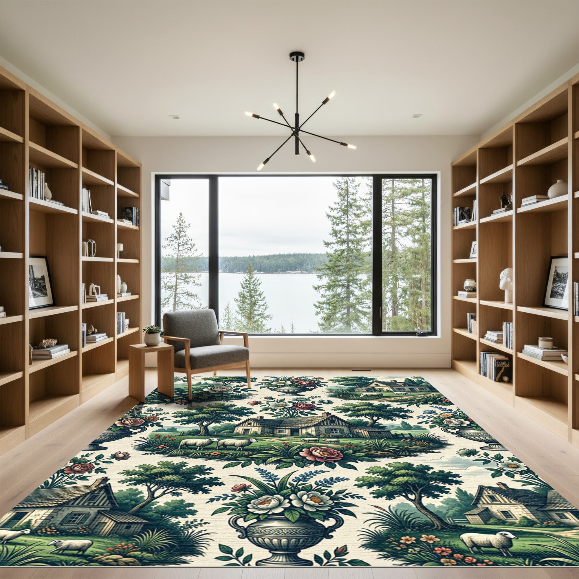 Countryside Floral Cottage Sheep Landscape Rug