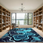 Deep Blue Abstract Organic Flow Rug