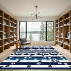 Navy Blue Striped Dog Paw Bone Rug
