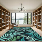 Lush Teal Tropical Fern Botanical Rug