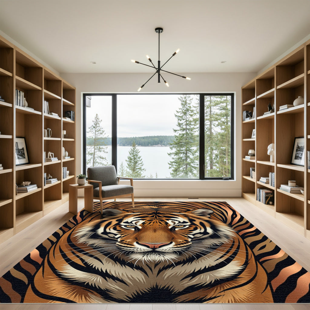 Majestic Tiger Face Orange Black Stripes Rug