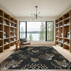 Leopard Heads With Silver Chain Accents Rug