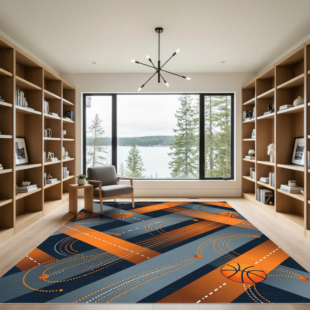 Dynamic Orange Basketball Motion Diagonal Rug