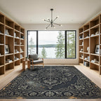 Ornate Gray Floral Scrollwork Medallion Rug
